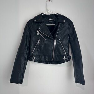 Zara Women’s Faux Leather Bike Jacket XS Black  Military Motorcycle Mob Wife